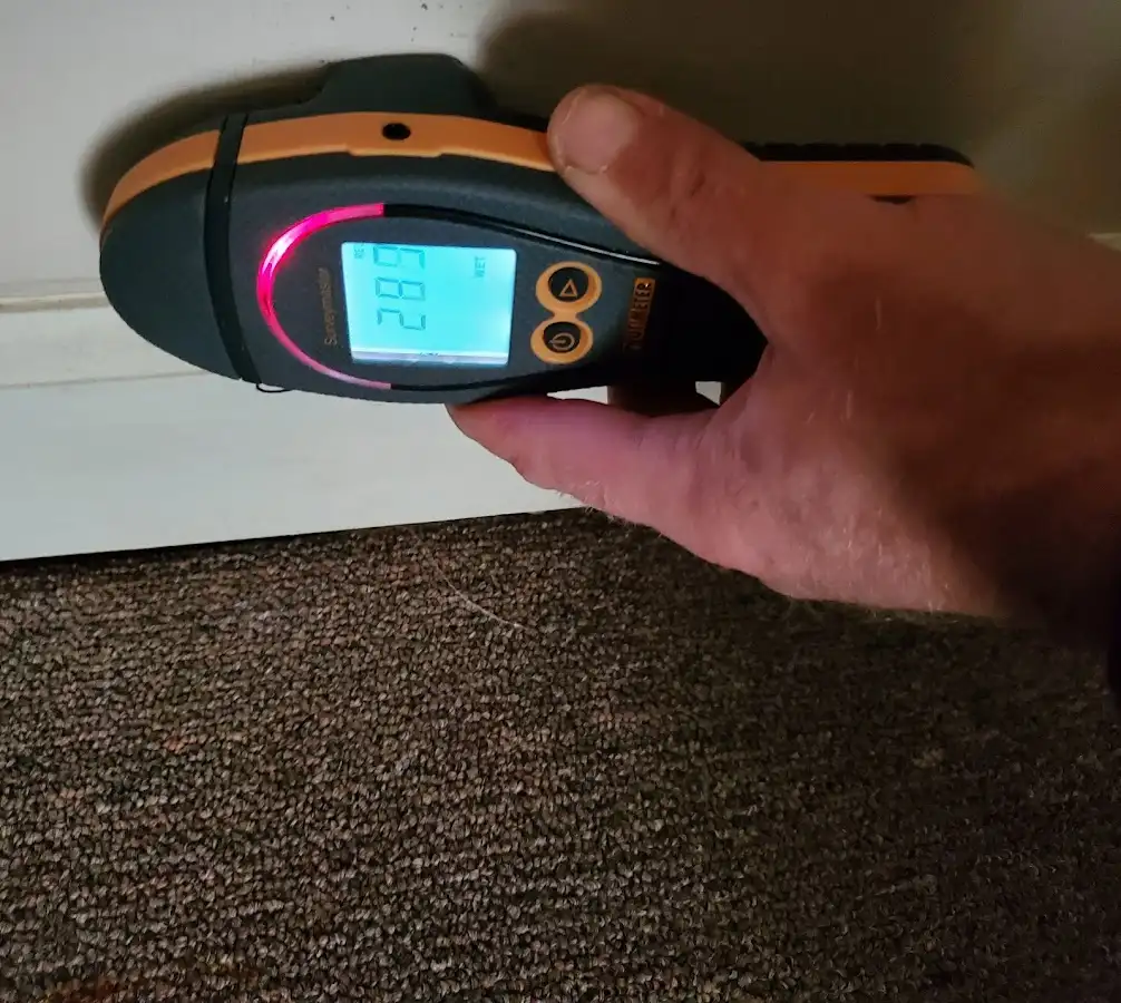 Moisture detection at baseboard during Storm Damage Restoration in Woodside